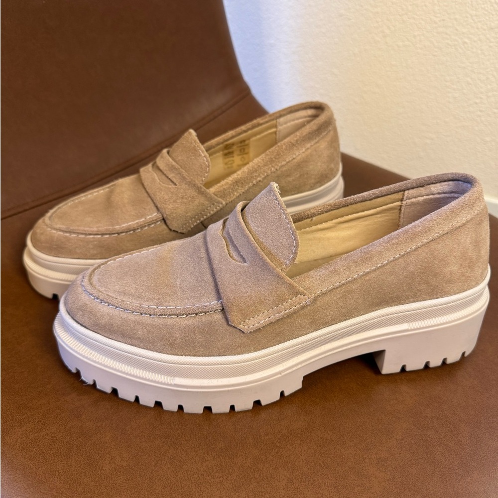 Platform patina suede loafers